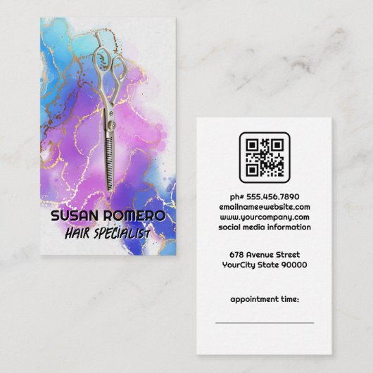 Schere | Wasserfarbener künstlerischer Hintergrund Terminkarte (Vorne/Hinten)