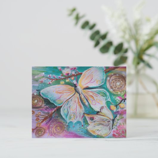 Schere weiße Schmetterlinge Feiertagspostkarte (Stehend Vorderseite)