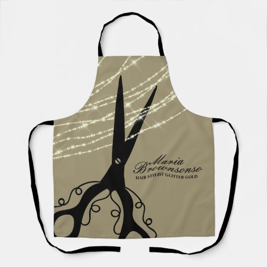 Schere wirbeln Schnitt Haar Stylistin Glitzer Khak Schürze (Vorderseite)