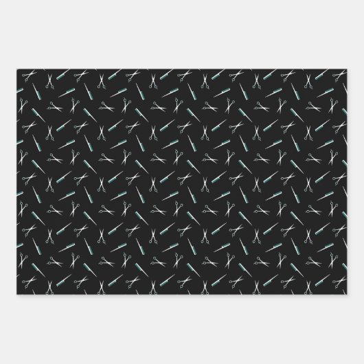 Scheren & Combs Aquamarine Hair Stylist-Muster Geschenkpapier Set (Vorderseite 2)