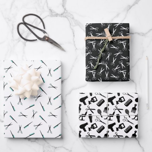 Scheren & Combs Haar Stylist-Muster Geschenkpapier Set (Vorderseite)