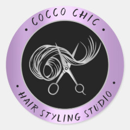 Scheren Haar Logo Name Danke Lila Grau Runder Aufkleber