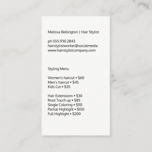 Scheren-Haarlogo | Blauer Marmor | Holz Terminkarte (Rückseite)