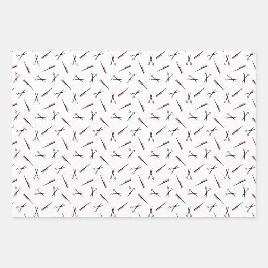 Scheren & Kombs rosa Haare Gestaltungsmuster Geschenkpapier Set (Vorderseite)