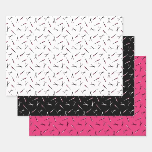 Scheren & Kombs rosa Haare Gestaltungsmuster Geschenkpapier Set (Set)