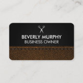 Scheren-Logo | Brown Stitched Leather Terminkarte (Vorderseite)