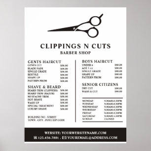 Scheren-Logo, Preisliste für männliche Barber Poster
