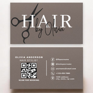 Scheren QR Code Hairstylist Mattbraun Visitenkarte