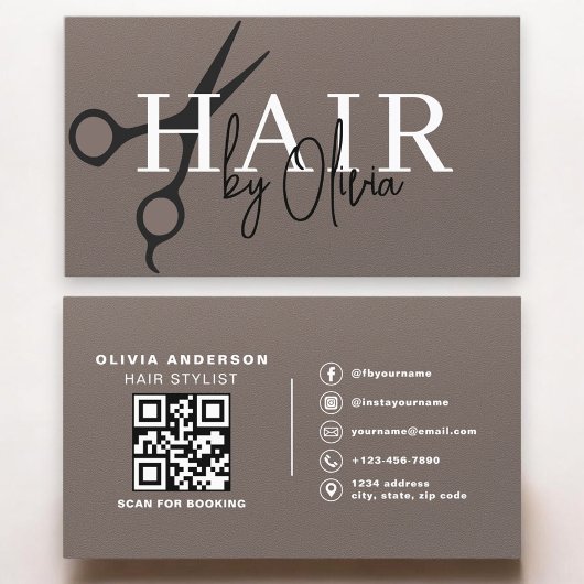 Scheren QR Code Hairstylist Mattbraun Visitenkarte