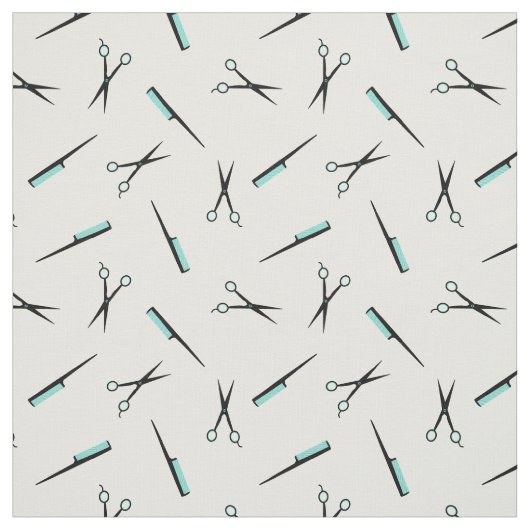 Scheren u. Kämme - Türkis Schwarz-weiß Stoff (Muster)