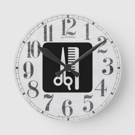 Scheren und Kamm Runde Wanduhr (Vorderseite)