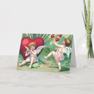 Scherenhafte Retro-Cupids Süße Vintage-Valentinshe Feiertagskarte