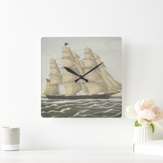 Scherer-Schiff, fliegende Wolke Quadratische Wanduhr (Zuhause)