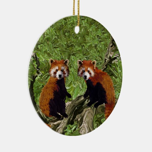 Scherzende rote Pandas Keramikornament (Rechts)