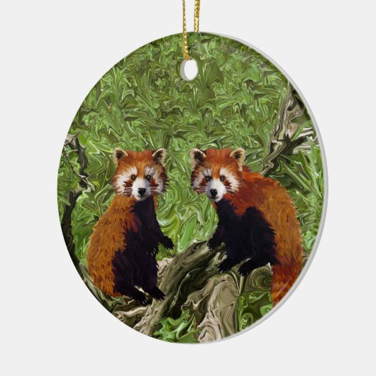 Scherzende rote Pandas Keramikornament (Links)