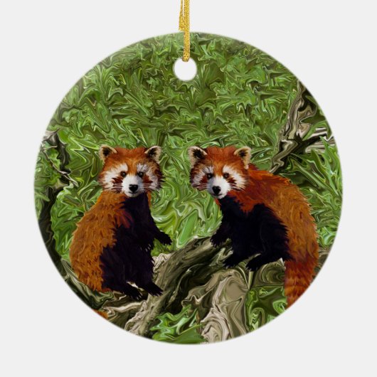 Scherzende rote Pandas Keramikornament (Hinten)