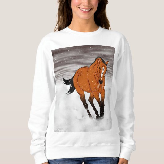 Scherzendes Wildleder-Pferd im Schnee Sweatshirt (Vorderseite)