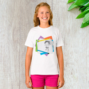 Scherzhafte Mädchen-Skizzenzeichnung mit farbenfro T-Shirt