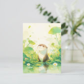 Scherzhafte Otter in grünem Lilienteich Postkarte (Stehend Vorderseite)