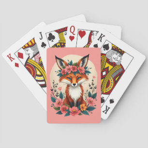 Scherzhafter Boho-Fuchs mit floraler Krone Wald Spielkarten