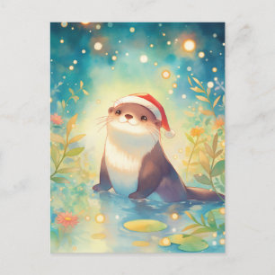 Scherzhafter Weihnachtsotter im magischen Teich Postkarte