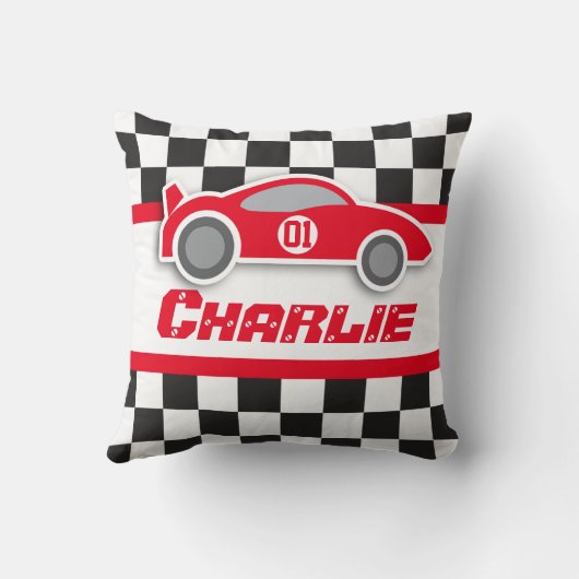 Scherzt Flaggen-Namenkissen des Autos helles rotes Kissen (Rückseite)
