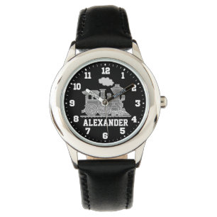 Scherzt graue schwarze Zugnamensarmbanduhr der Armbanduhr