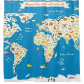 Scherzt Karte der Welt mit Tieren Duschvorhang (Vorderseite)