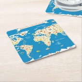 Scherzt Karte der Welt mit Tieren Rechteckiger Pappuntersetzer (angewinkelt)