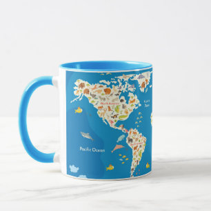 Scherzt Karte der Welt mit Tieren Tasse
