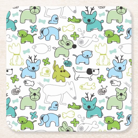 scherzt Tierhintergrundmuster Rechteckiger Pappuntersetzer (Vorderseite)