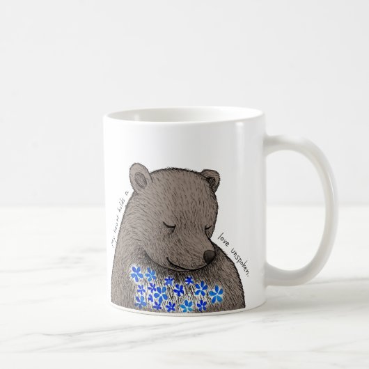 Scheuer Bär mit blauen Blumen Ungesagte Liebe  Kaffeetasse (Rechts)