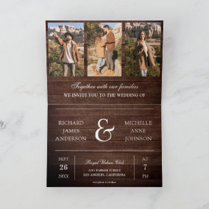 Scheune Holz Minimal Foto Collage QR Code Hochzeit Einladung