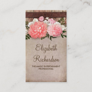 Scheune mit rosa Blumen Holz und vintage Jute Sh Visitenkarte