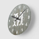 Scheunen-Holz-inspirierte Monogramm-Uhr Runde Wanduhr (Winkel)