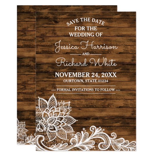 Scheunen-Holz und Spitze, die Save the Date Karte