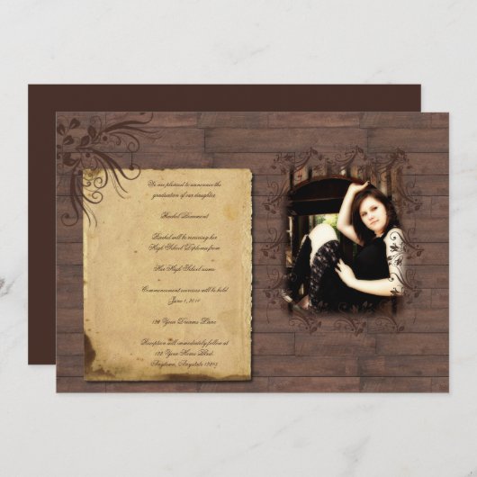 Scheunen-hölzerne Schönheits-Abschluss-Mitteilung Einladung (Vorne/Hinten)