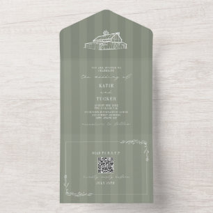 Scheunen-Rustical-Hochzeit-Sage-Grün-Streifen QR All In One Einladung