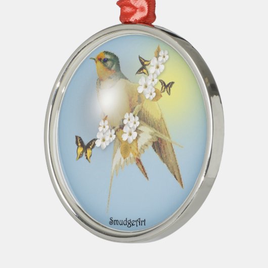 Scheunen-Schwalbe Silbernes Ornament (Links)