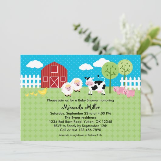 Scheunen-Tier-Babyparty-Einladung Einladung (Stehend Vorderseite)