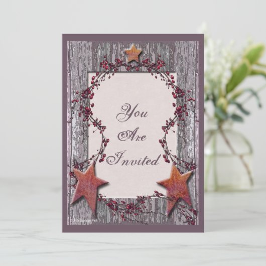 Scheunenbretter verrosteten Sterne Einladung (Stehend Vorderseite)