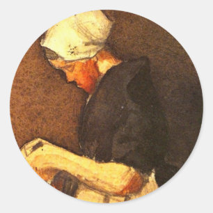 Scheveningen-Frauenporträt von Vincent van Gogh Runder Aufkleber
