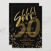 Schhhh! Es ist eine überraschende Gold Black Birth Einladung (Vorne/Hinten)