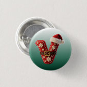 Schichtige Pastell-Goldrand-Buchstabe V Button (Vorne & Hinten)