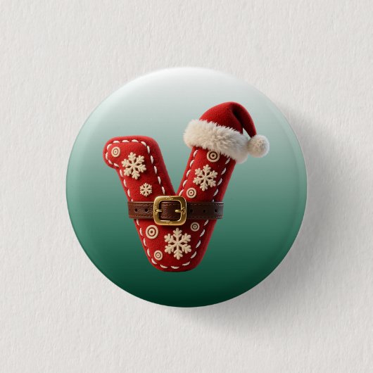 Schichtige Pastell-Goldrand-Buchstabe V Button (Vorderseite)