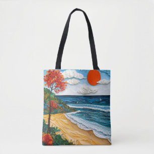 Schichtkunst aus Papier Strand mit einem Baum Tasche