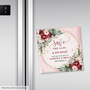 Schick Boho Tiefroter Rouge-Gold Save the Date Mag Magnet