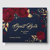 schick bordeauxfarbene Blätter aus geblümtem Gold Gästebuch (Vorderseite)