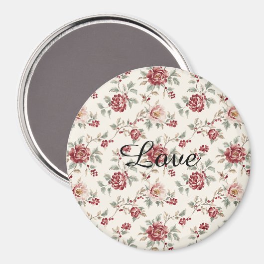 Schick Chic Rote Creme Blumen   Magnet (Vorderseite/Rückseite)