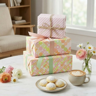 Schick Coral Orange Röte Pink Kreise Kunst Muster Geschenkpapier Set